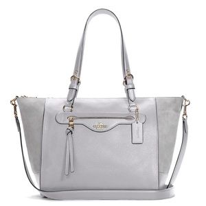 NWT 𝐂𝐎𝐀𝐂𝐇 Grey Leather & Suede Carryall shoulder & hand straps gold hardware
